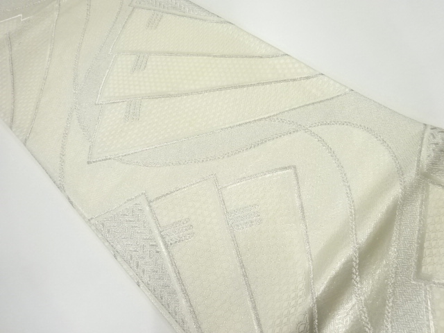 アンティーク　檜扇に古典柄模様織出し袋帯（材料）